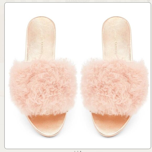 Loeffler Randall Domino Shearling Sheep Fur Slide Sandal - Pink / Rose Gold - Picture 1 of 16
